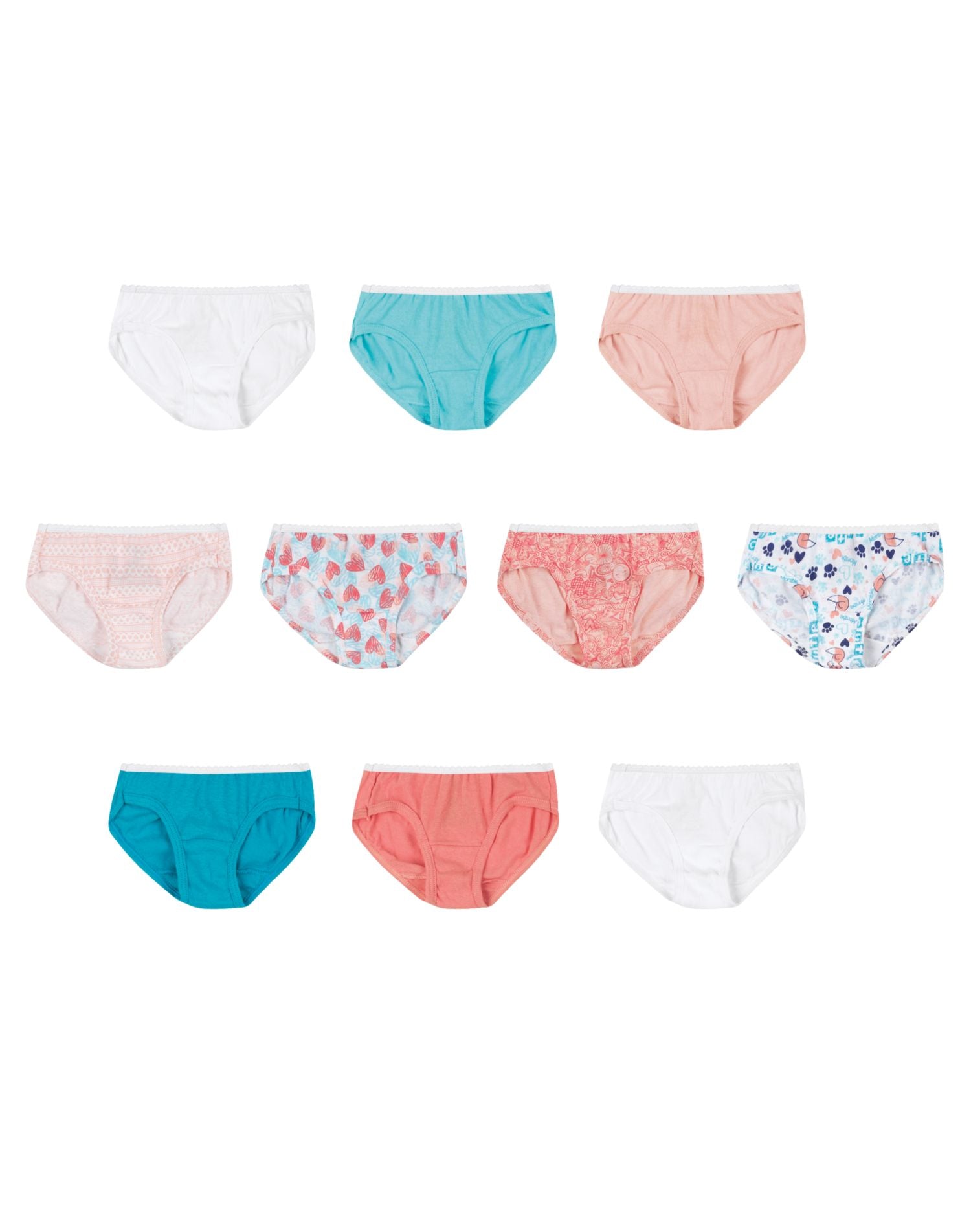Girls Underwear Briefs 10 Pack 100% Cotton Hanes Preshrunk No Ride