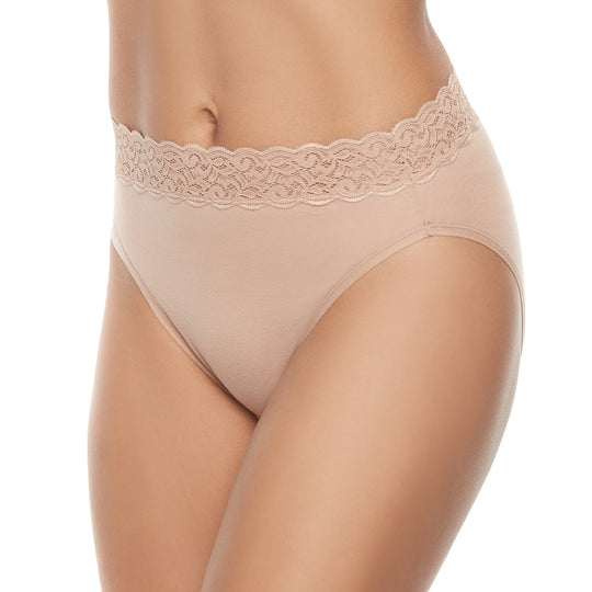 Vanity Fair Womens Flattering Lace Cotton Stretch Hi Cut Panty