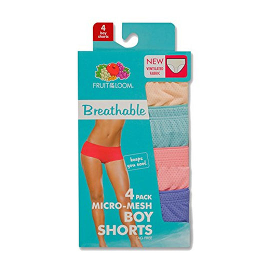 Fruit of the Loom Women`s 4 Pack Breathable Boy Shorts