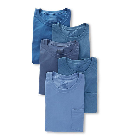 Fruit Of The Loom Mens Tonal Blues Pocket T-Shirts - 5 Pack