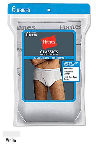HANES - NEW - MEN'S XL - WHITE 100% COTTON MOST COMFORTABLE UNDERWEAR BRIEFS