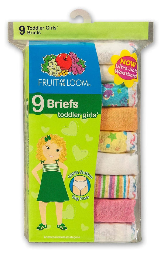 Fruit of the Loom Toddler Girls 9-Pack Assorted Briefs