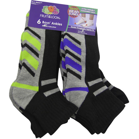 Fruit of the Loom Boys Core 6 Pack Ankle Socks