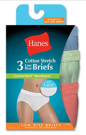 Hanes Womens Comfortsoft Waisband Stretch Low Rise Briefs w/ Lace