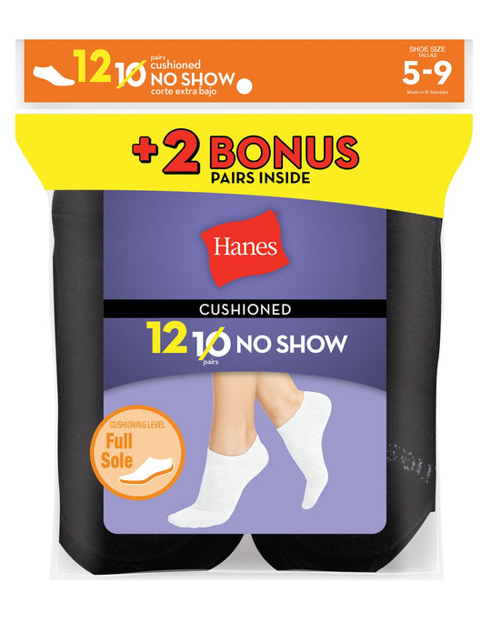 Hanes Women`s 12-Pack Cushion No-Show Socks