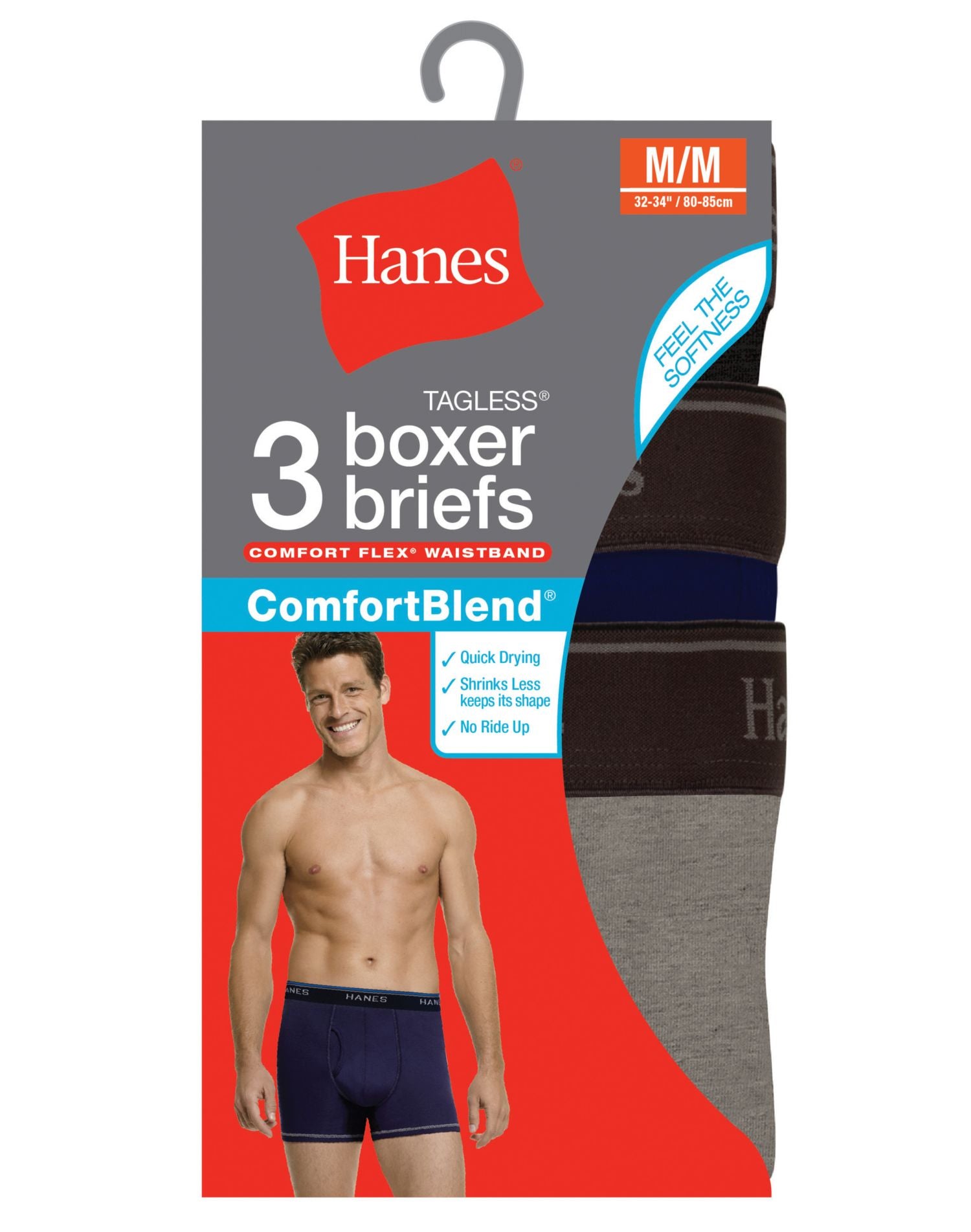 HANES Tagless Boxer Briefs Men's Size M 32-34 3-Pk Comfort Flex
