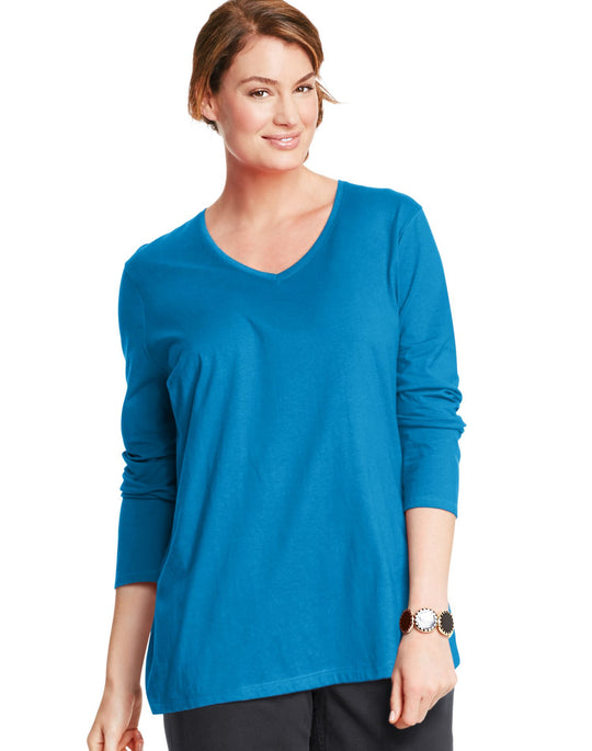 Just My Size Women`s Long-Sleeve V-Neck Tee