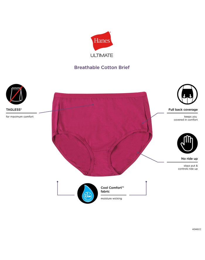 Hanes® Ultimate Breathable Cotton Tagless® Hi-Cut Underwear, 10