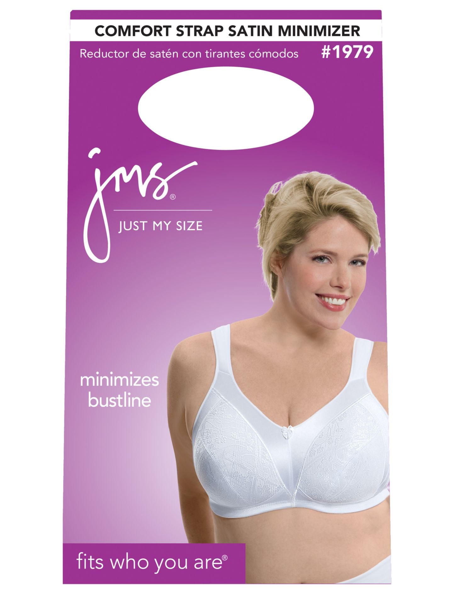 Just My Size Comfort Strap® Satin Wirefree Minimizer Bra White 48D Women's
