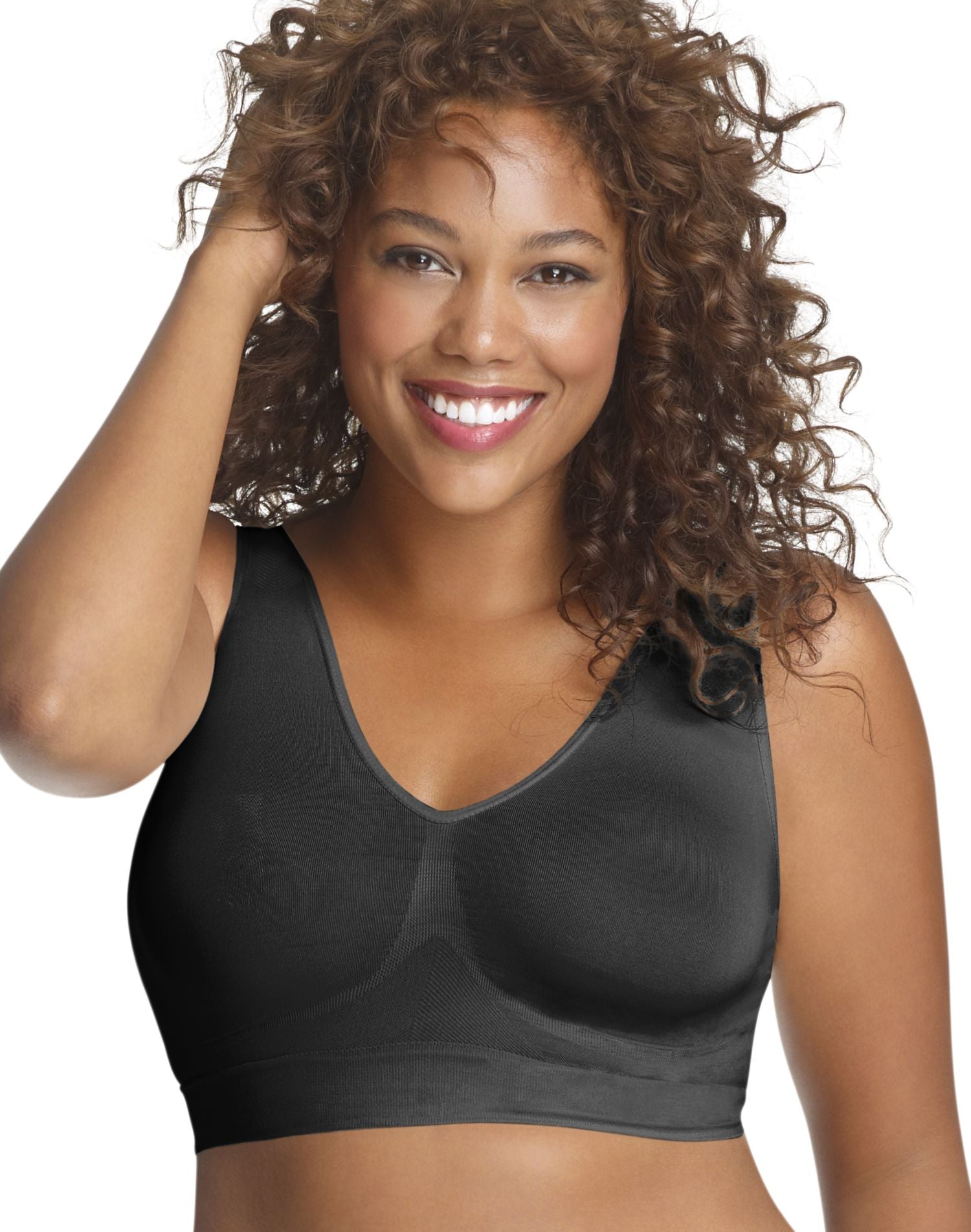 Just My Size JMS By Hanes Pure Comfort Seamless Wirefree Bra With Moisture  Wicking Gravel Grey Heather/Black 3X Women's 