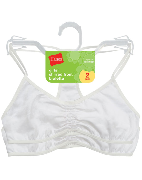 Hanes Girls' Shirred Front Racerback Bralette 2-Pack