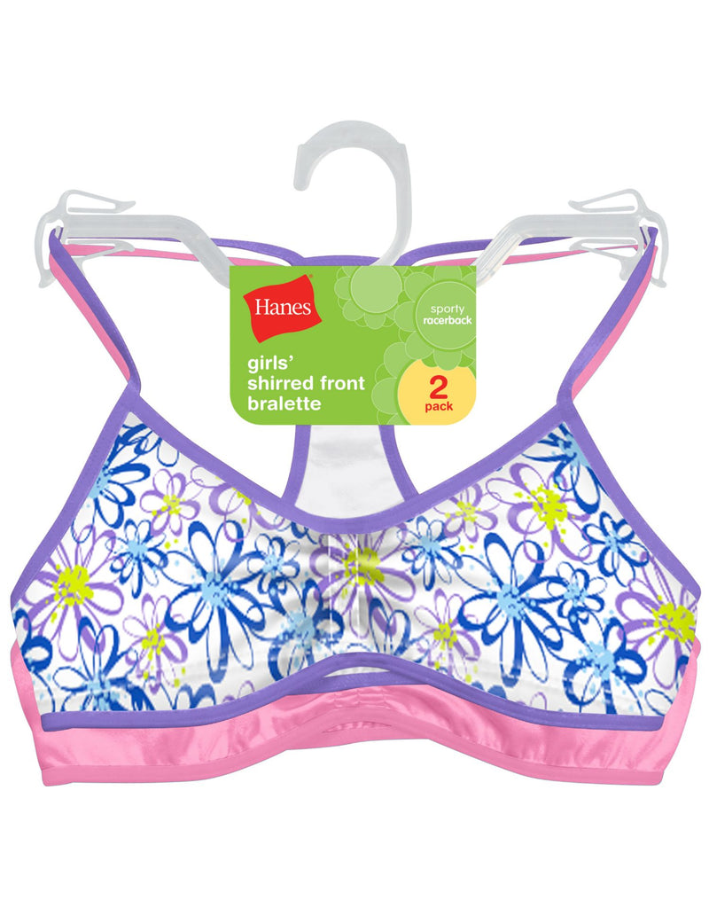 Hanes Girls' Shirred Front Racerback Bralette 2-Pack