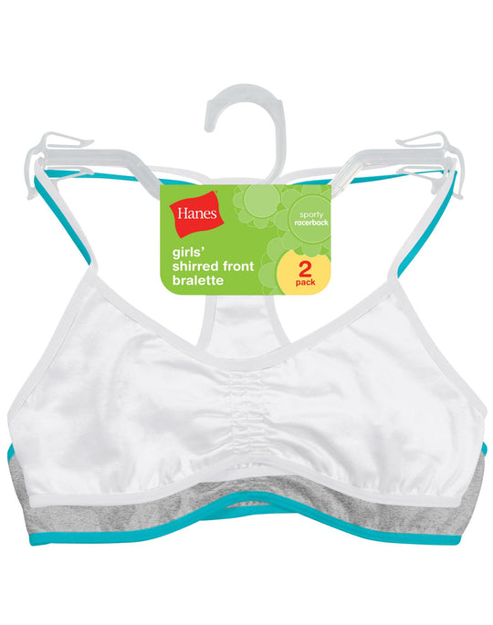 Hanes Girls' Shirred Front Racerback Bralette 2-Pack