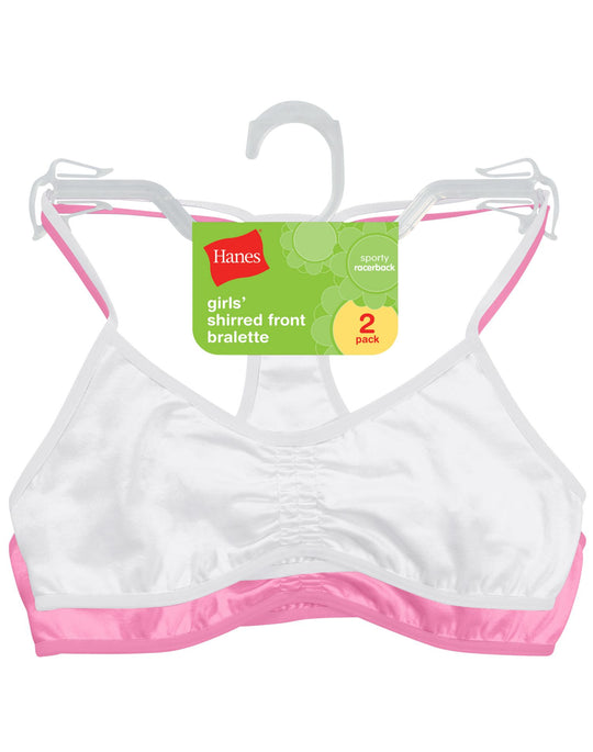 Hanes Girls' Shirred Front Racerback Bralette 2-Pack