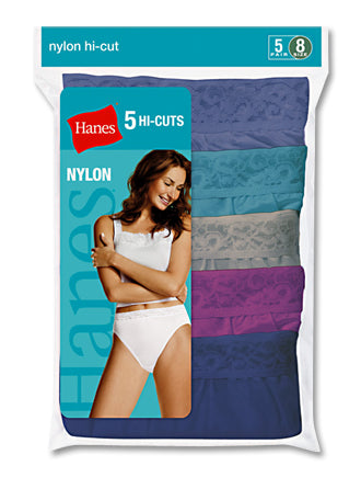 Assorted Womens Nylon Hi-Cut Panties 6-Pack - Size 8 