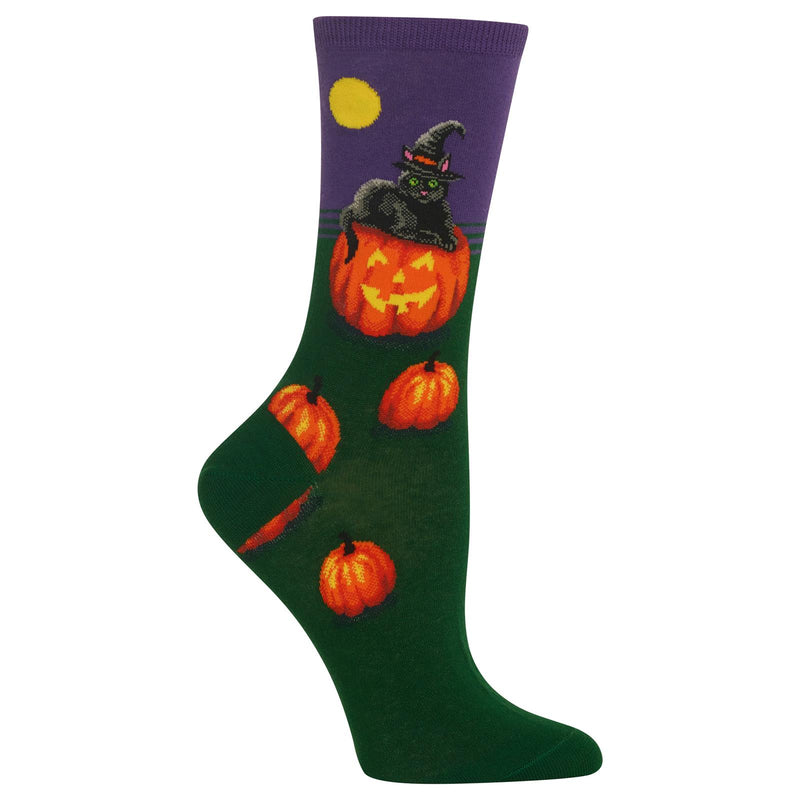 Hot Sox Womens Cat Witch Crew Socks