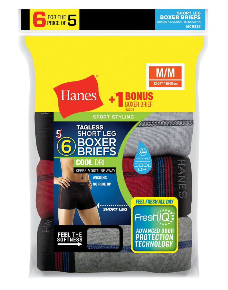 Hanes Mens TAGLESS Short Leg Sport Styling Boxer Briefs 6-Pack