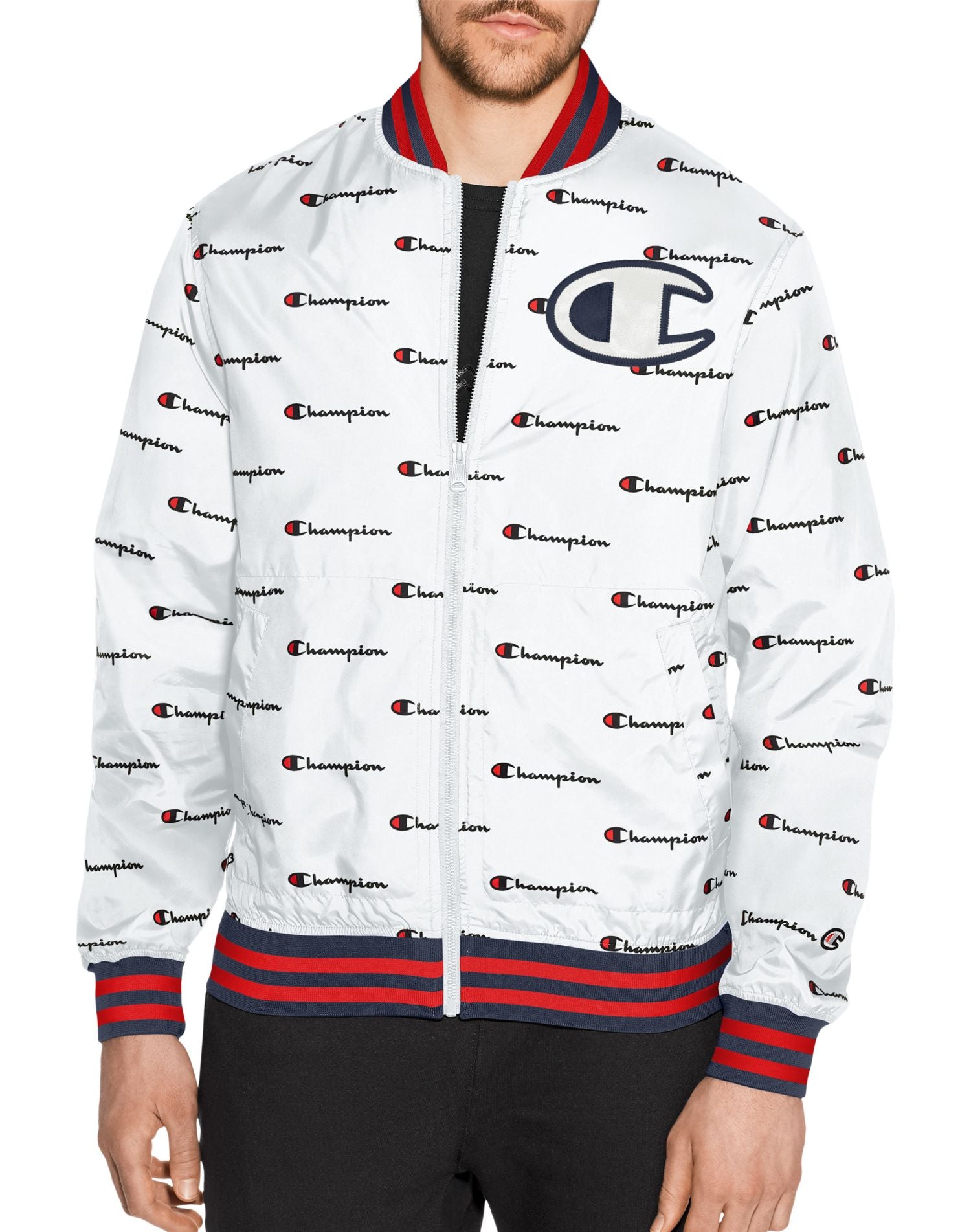 Champion satin navy baseball on sale jacket