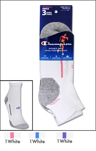 Champion Double Dry Performance Women's Ankle Socks 3-Pack