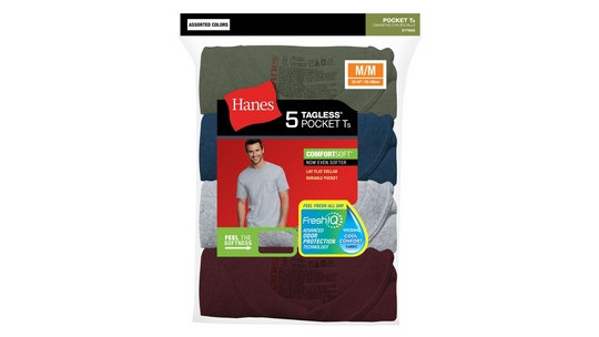 Hanes Mens FreshIQ ComfortSoft Dyed Assorted Pocket T-Shirt 5-Pack