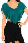 Ruffle Draped V Neck Short Sleeve Stretchy Crop Top