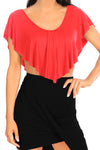 Ruffle Draped V Neck Short Sleeve Stretchy Crop Top